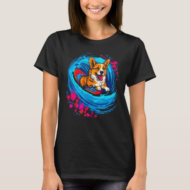 Dog Welsh Corgi Surfer T-Shirt (Vorderseite)