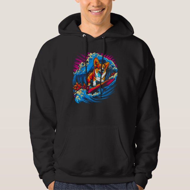 Dog Welsh Corgi Surfing Hoodie (Vorderseite)