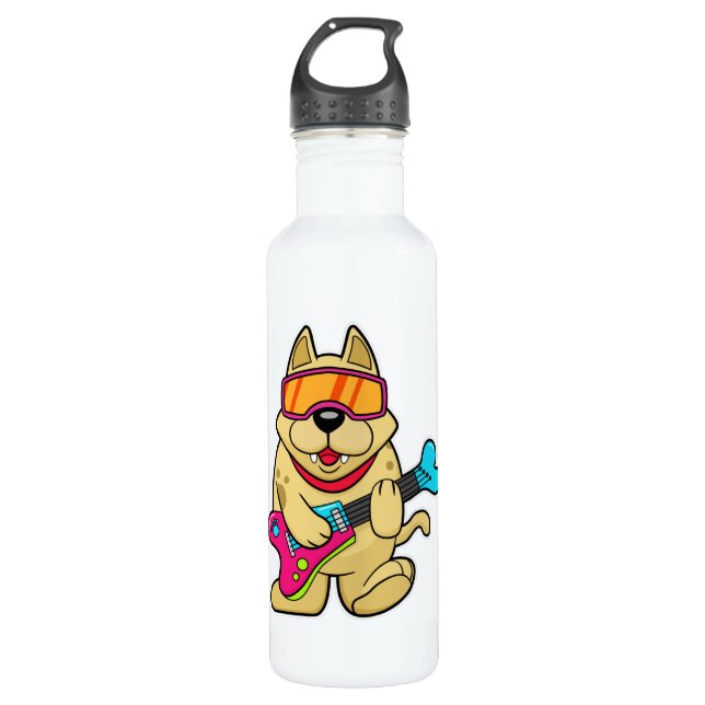 Dog wie Musican mit Gitarre Edelstahlflasche (Vorderseite)