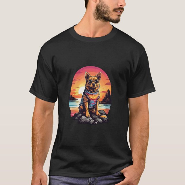 Dog with sunglasses standing on rocks T-Shirt (Vorderseite)