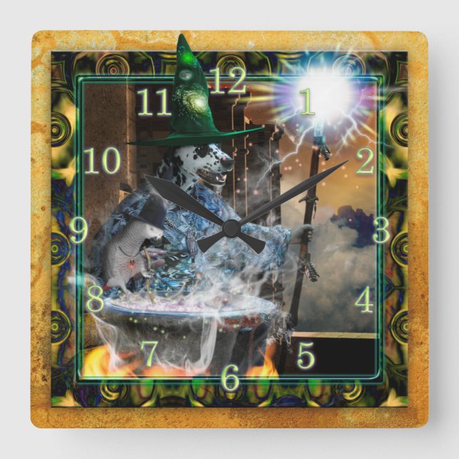 DOG WIZARD OF CASTLE MOUNTAIN QUADRATISCHE WANDUHR (Vorderseite)