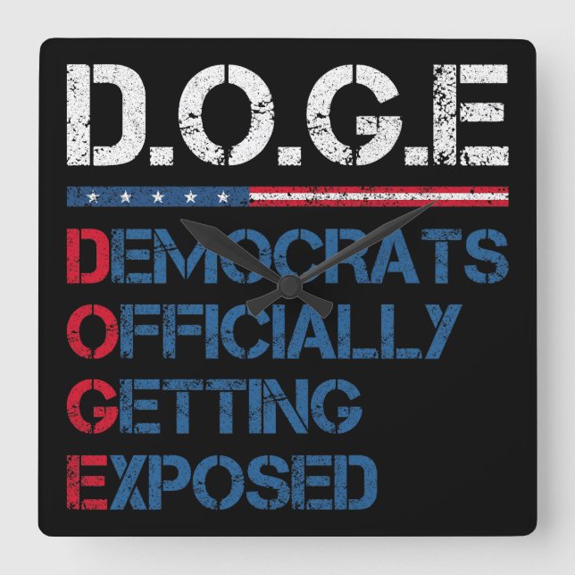 DOGE Department of Government Efficiency Quadratische Wanduhr (Vorderseite)