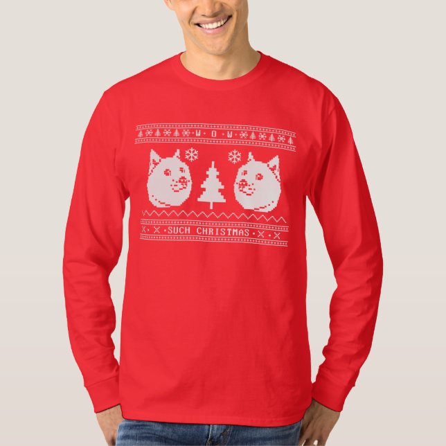 Doge-hässliche Weihnachtsstrickjacke T-Shirt (Vorderseite)