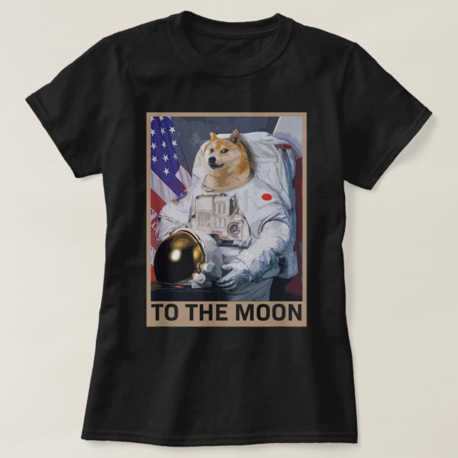 Dogecoin Astronaut zum Mond Blockchain Hologramm S T-Shirt (Design vorne)