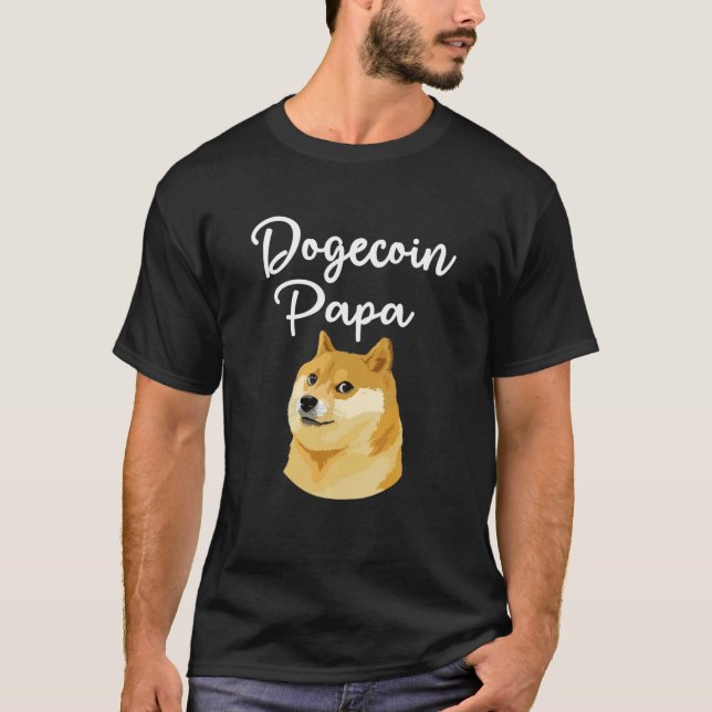 Dogecoin Papa Doge Halten Funny Doge Krypto Meme D T-Shirt (Vorderseite)