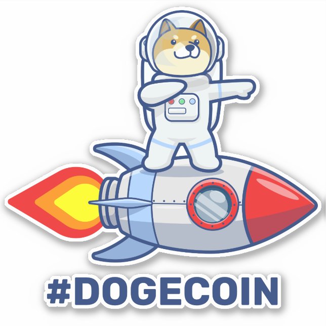 Dogecoin To The Moon Rocket Man Space Doge Crypto Aufkleber (Vorderseite)