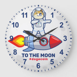 Dogecoin To The Moon Rocket Man Space Doge Crypto Große Wanduhr