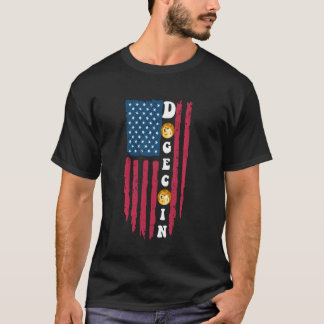Dogecoin To The Moon Us Flag Crypto Meme Doge Hodl T-Shirt