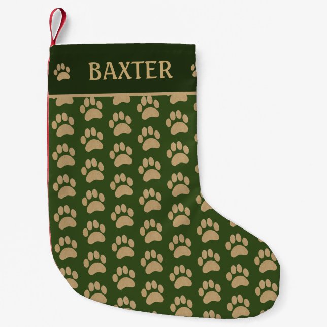 Dogenname Paw Grün drucken Kleiner Weihnachtsstrumpf (Vorderseite)