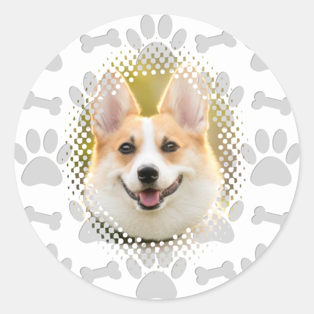 Dogenrahmen für Knochen und Paw Runder Aufkleber (Vorderseite)