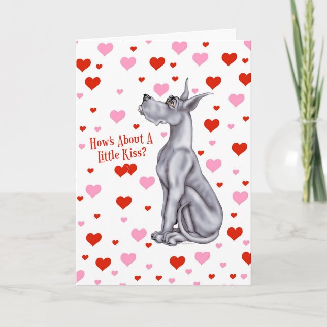 Dogge-blauer Valentinstag-Kuss Feiertagskarte (Vorderseite)