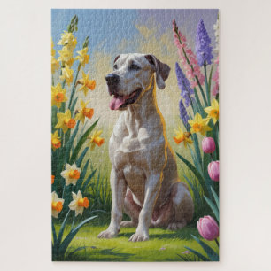 Dogge Deutsche Dogge Frühjahrsblumen Gemälde