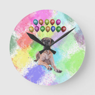 Dogge Deutsche Dogge wünscht ein glückliches neues Runde Wanduhr