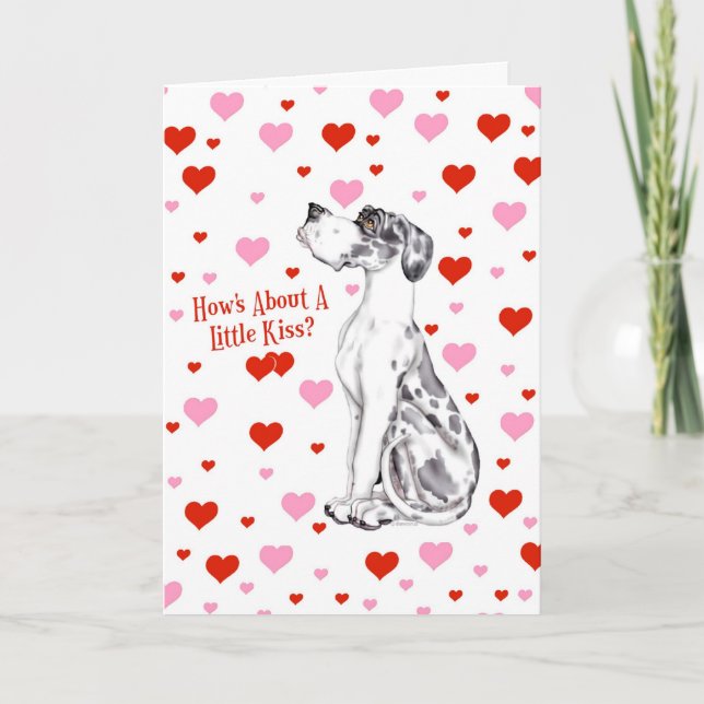 Dogge-Harlekin UC-Valentinstag-Kuss Feiertagskarte (Vorderseite)