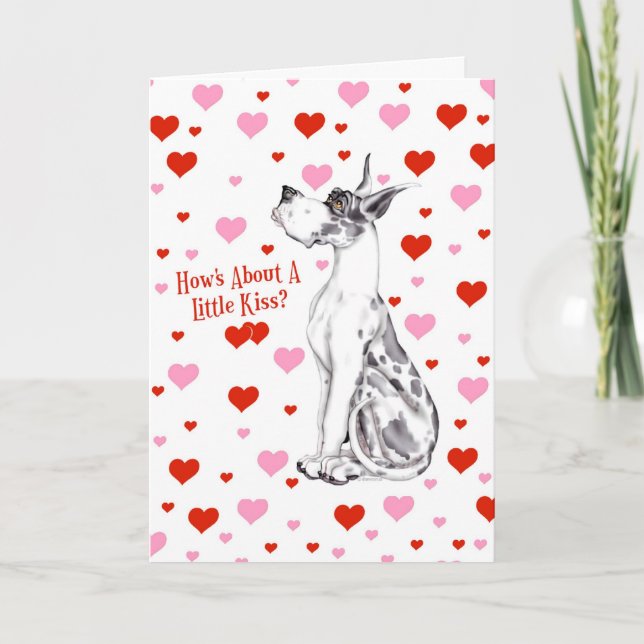 Dogge-Harlekin-Valentinstag-Kuss Feiertagskarte (Vorderseite)
