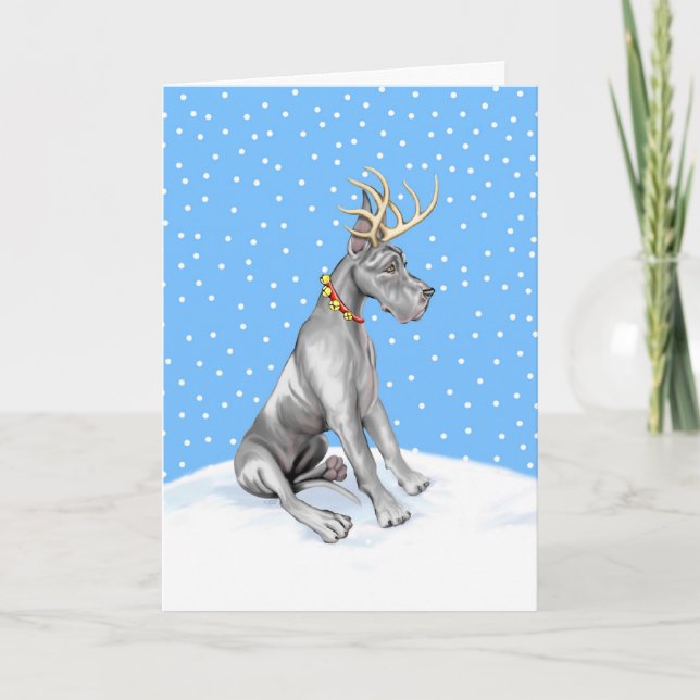 Dogge-Ren-Weihnachtsschwarzes Feiertagskarte (Vorderseite)
