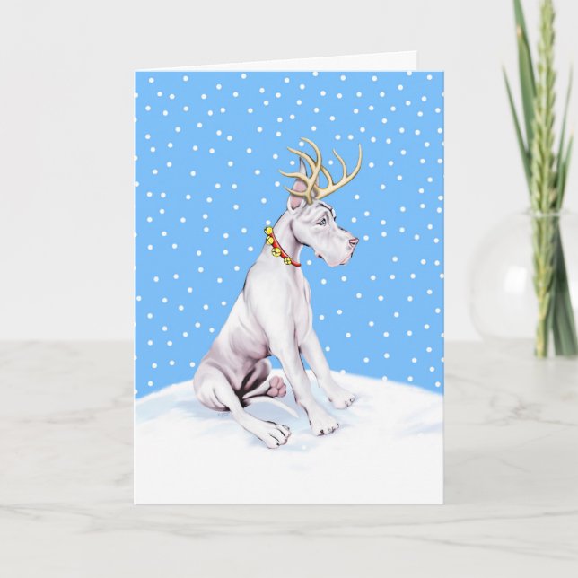Dogge-Ren-Weihnachtsweiß Feiertagskarte (Vorderseite)