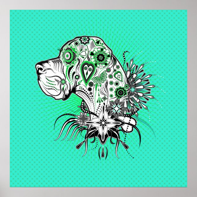 Doggen Portrait Grün Poster (Vorne)