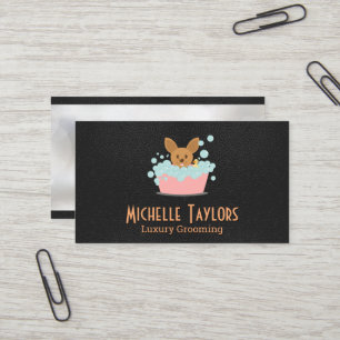 Doggie Bathing Grooming Leather Business Card Visitenkarte