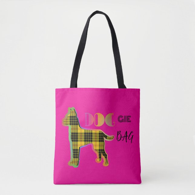 Doggie Beutel Gelb Kariert Hot Pink Totbeutel Tasche (Vorderseite)