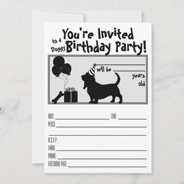 Doggie Birthday Basset Einladung (Vorderseite)