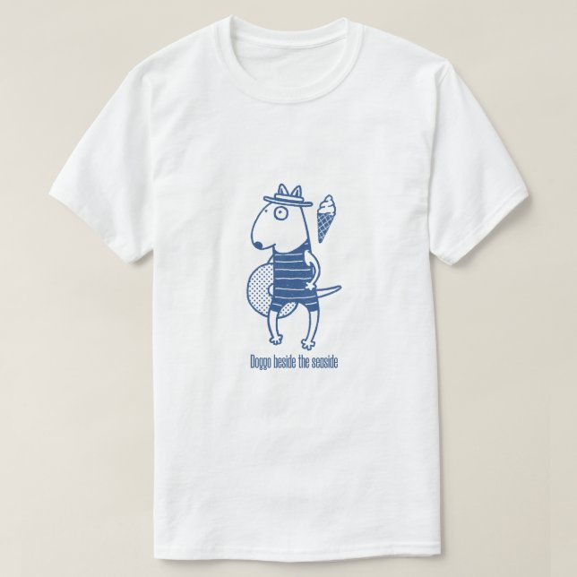 Doggo beside the seaside: Blue T-Shirt (Design vorne)