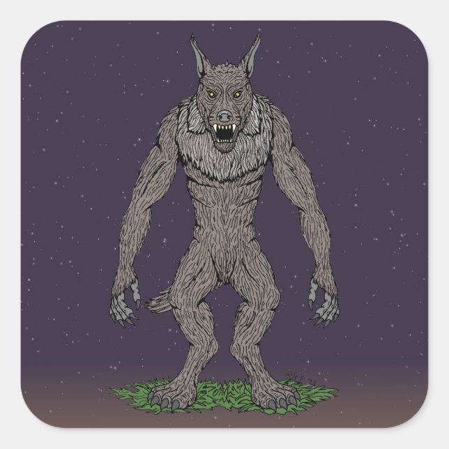 Dogman Cryptid oder Werewolf Quadratischer Aufkleber (Vorderseite)