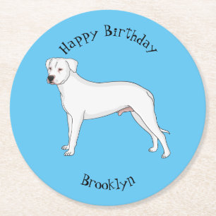 Dogo argentino Cartoon Illustration Runder Pappuntersetzer