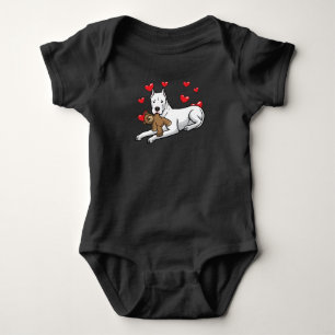 Dogo Argentino Hund mit ausgestopften Tieren und H Baby Strampler