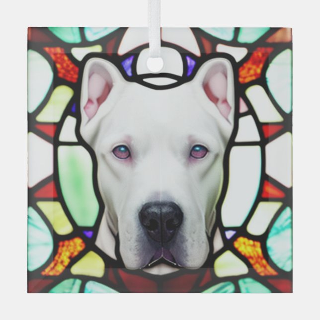 Dogo Argentino "Stains Glass" Ornament Aus Glas (Vorderseite)