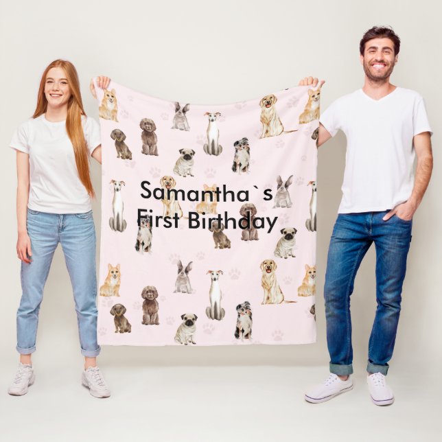 DogPuppy watercolor dogs first birthday Fleecedecke (Beispiel)