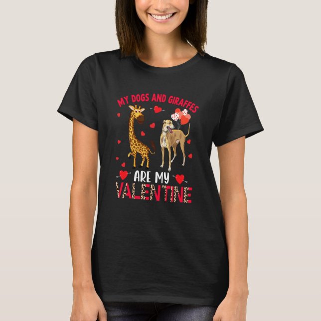 Dogs And Giraffes Are My Valentine Whippet With Gi T-Shirt (Vorderseite)