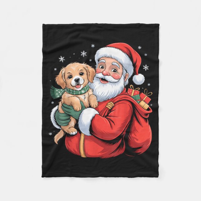 Dogs Golden Retriever Puppy Santa Christmas Funny  Fleecedecke (Vorderseite)