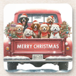 DOGS IN TRUCK Hard plastic coaster Getränkeuntersetzer