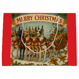 Dogs Lead The Way of Santa's Sleigh. Große Geschenktüte