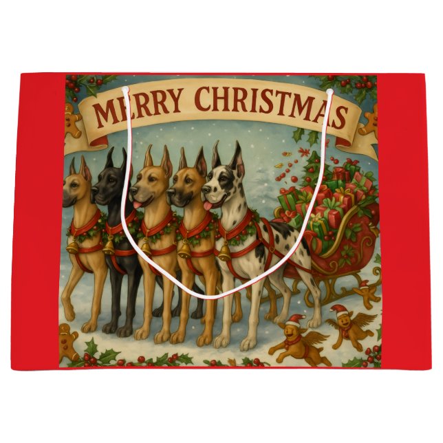 Dogs Lead The Way of Santa's Sleigh. Große Geschenktüte (Vorderseite)