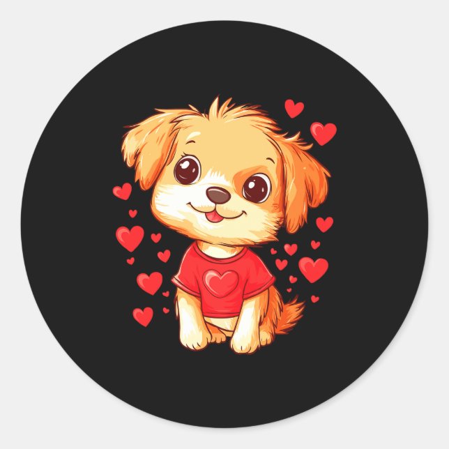 Dogs Lover Heart Girls Puppy Valentine S Day Women Runder Aufkleber (Vorderseite)