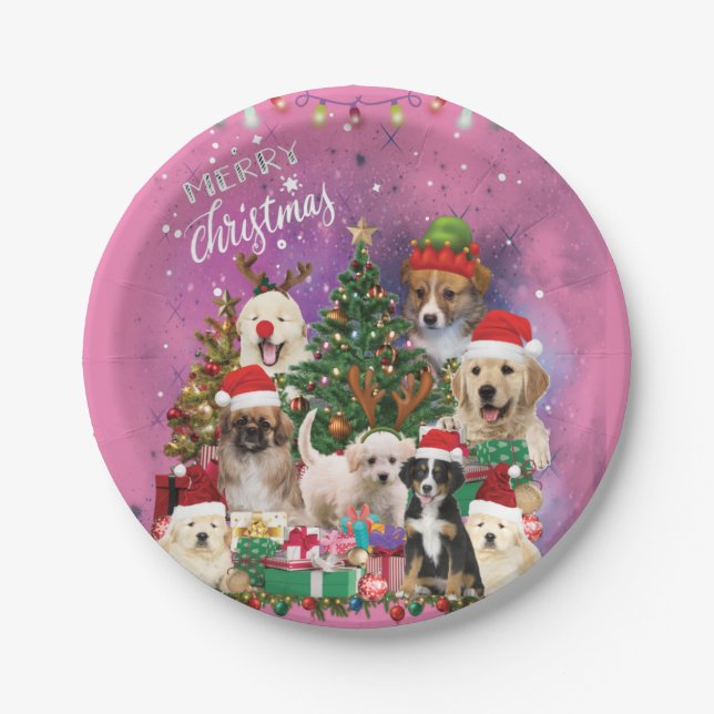 dogs Merry christmas Light Pappteller (Vorderseite)