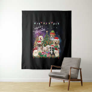 dogs Merry christmas Light Wandteppich