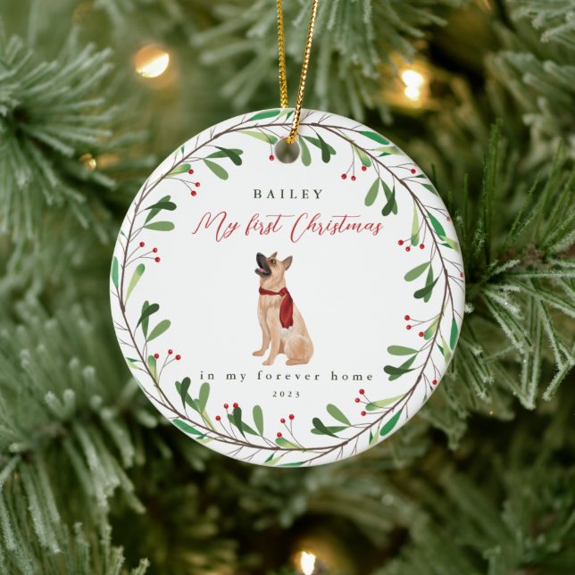 Dog's My First Christmas with Name German Shepherd Keramik Ornament (Baum)