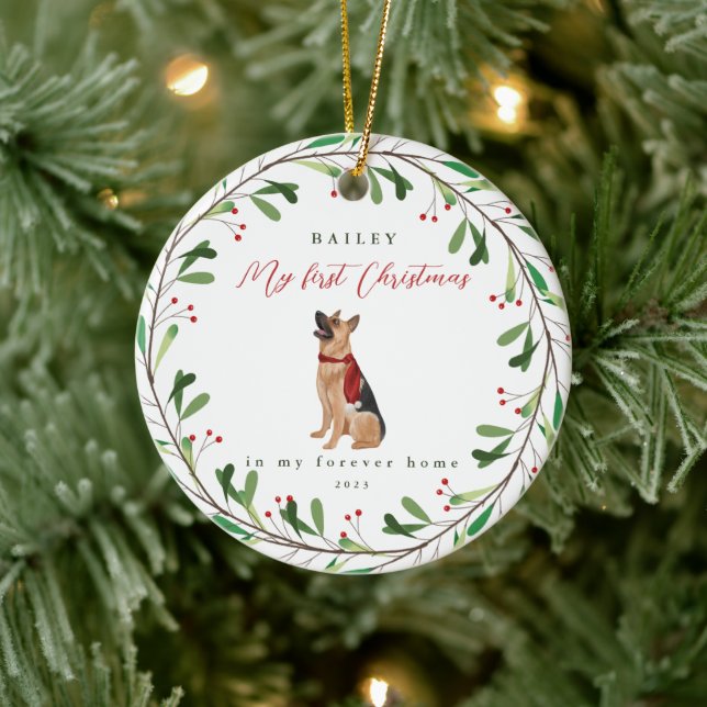 Dog's My First Christmas with Name German Shepherd Keramik Ornament (Baum)