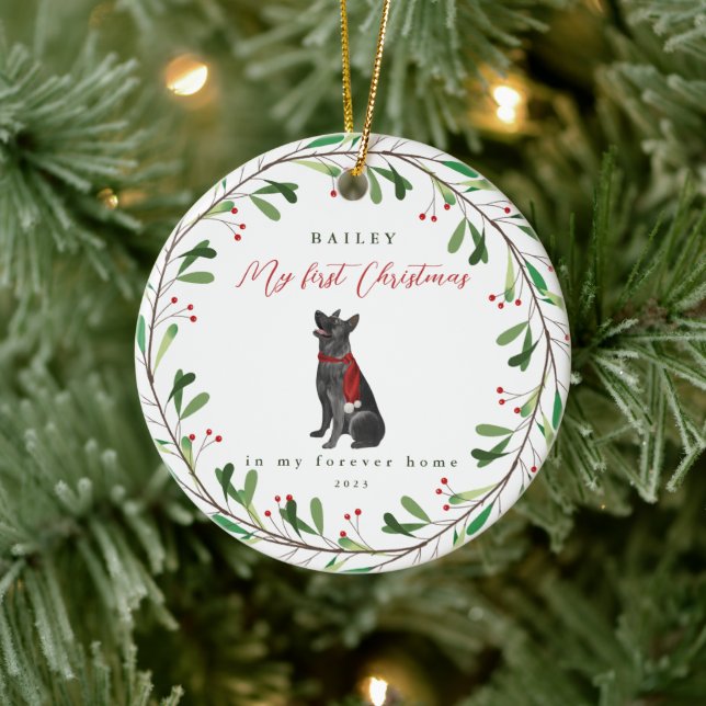 Dog's My First Christmas with Name German Shepherd Keramik Ornament (Baum)