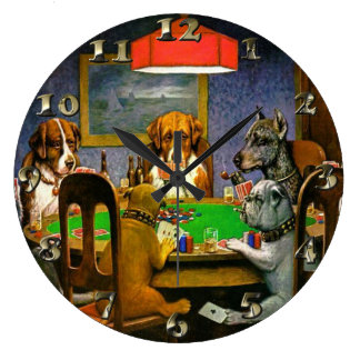 Dogs Playing Poker Große Wanduhr