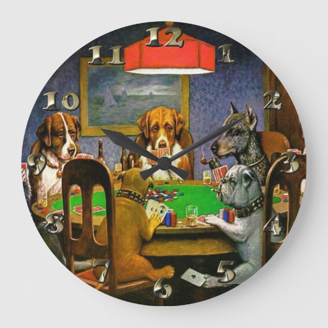 Dogs Playing Poker Große Wanduhr (Vorderseite)