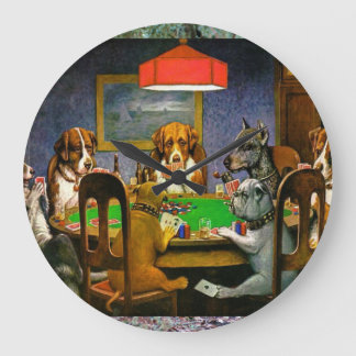 Dogs Playing Poker Große Wanduhr