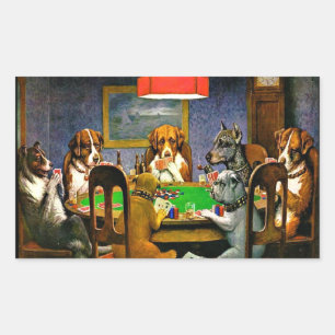 Dogs Playing Poker Rechteckiger Aufkleber