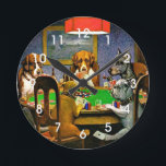 Dogs Playing Poker Runde Wanduhr<br><div class="desc">Dogs playing poker,  famous painting by C.M. Coolidge,  1903.</div>