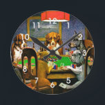 Dogs Playing Poker Runde Wanduhr<br><div class="desc">Dogs playing poker,  famous painting by C.M. Coolidge,  1903.</div>
