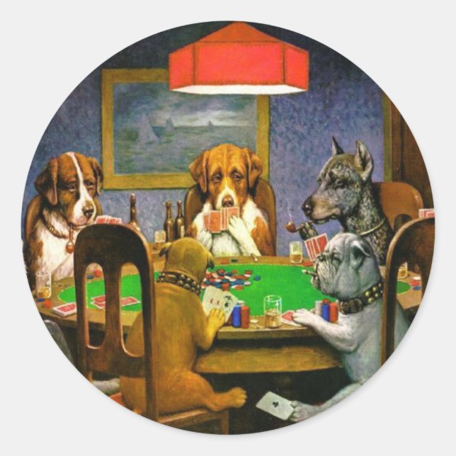 Dogs Playing Poker Runder Aufkleber (Vorderseite)