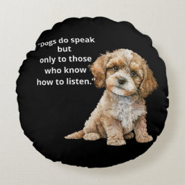 Dogs Speak Soulful Puppy Round Throw Pillow Rundes Kissen